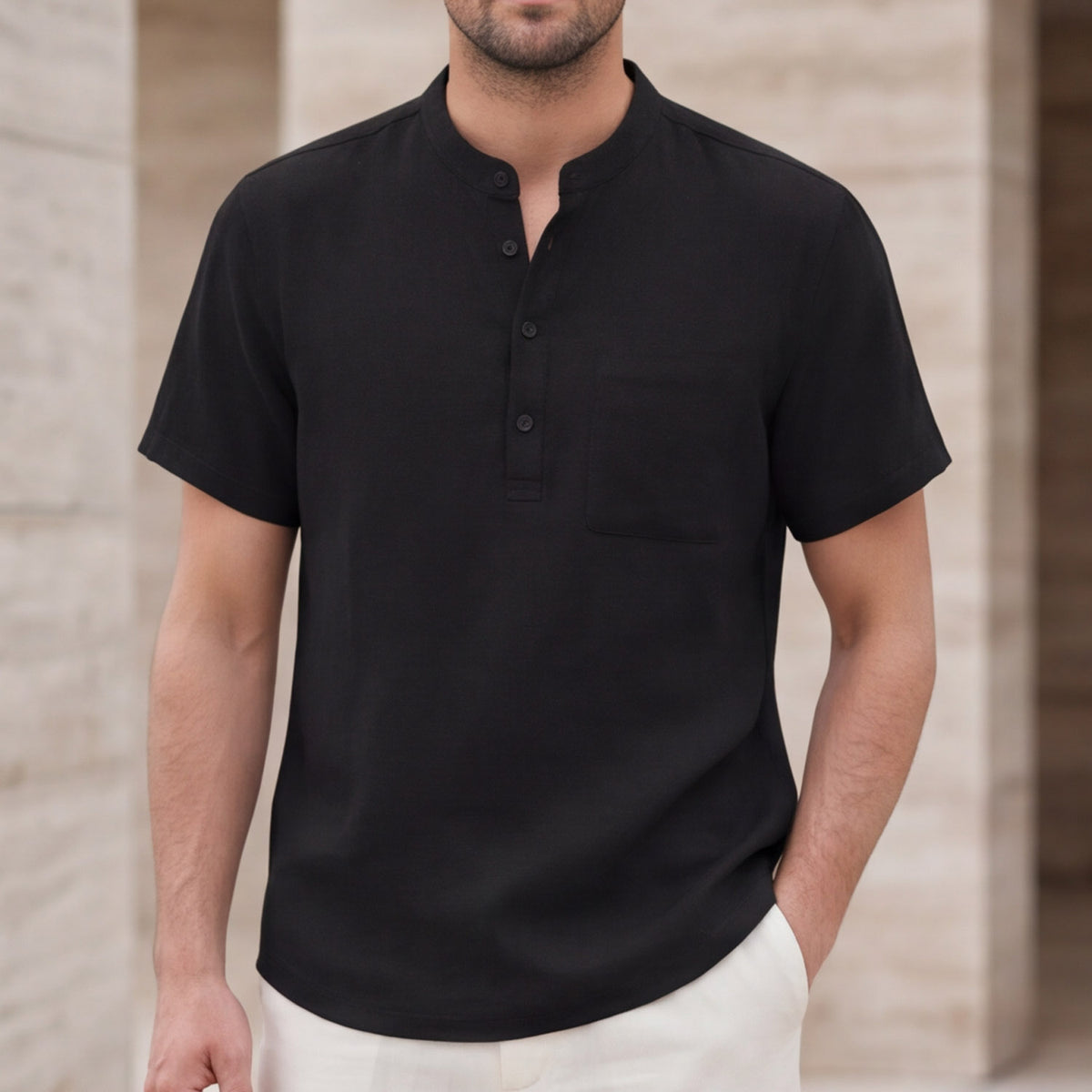 Matteo Bellini Linen Henley Shirt