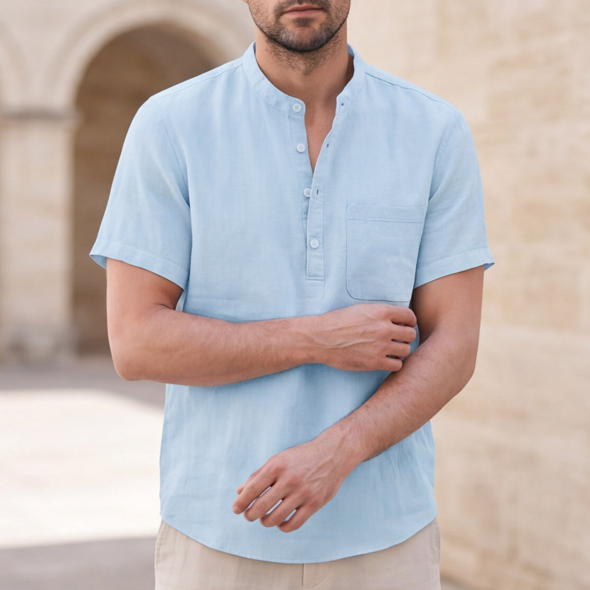 Matteo Bellini Linen Henley Shirt