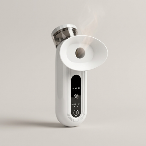 White cordless eye steamer with silicone eye cup and soft warm steam